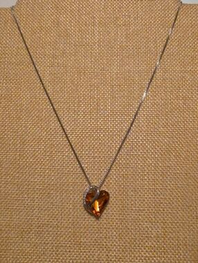 Silver Heart Pendant Necklace with Amber Crystal